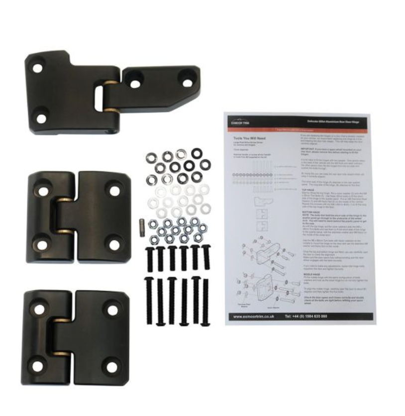 BILLET ALUMINUM REAR DOOR FULL HINGE SET IN BLACK - LAND ROVER DEFENDER