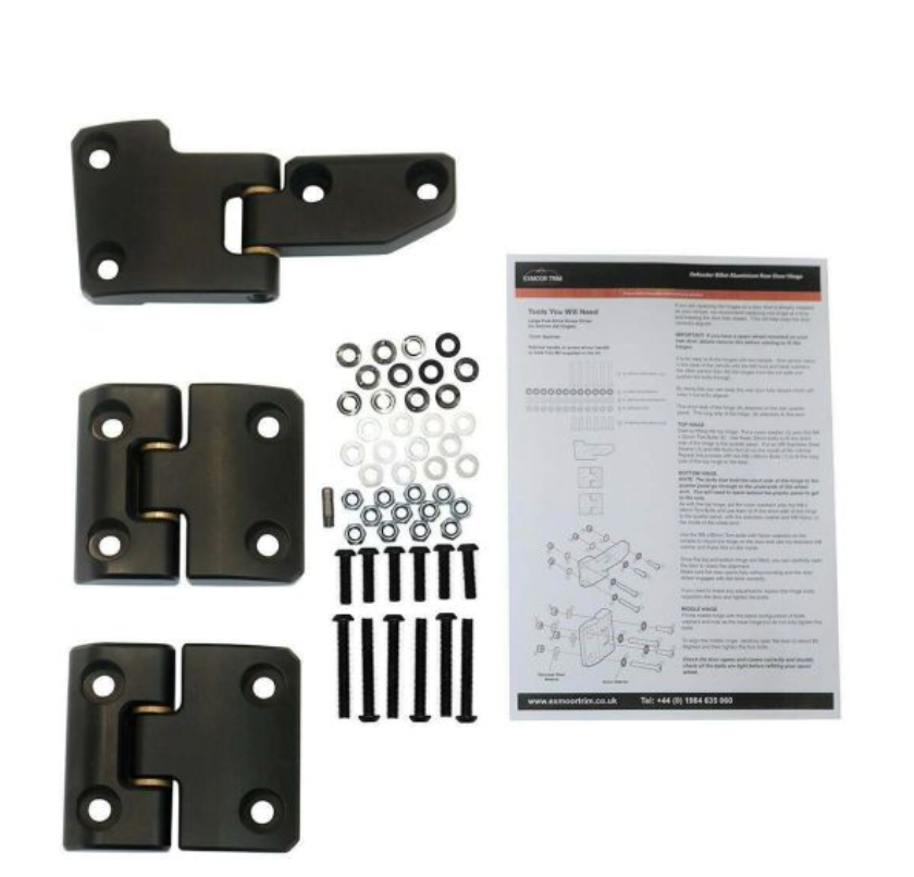 BILLET ALUMINUM REAR DOOR FULL HINGE SET IN BLACK - LAND ROVER DEFENDER