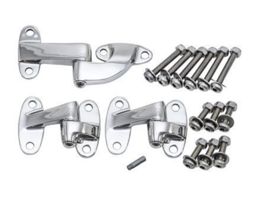 STAINLESS STEEL SAFARI DOOR HINGE KIT FOR DEFENDER WITH STAINLESS STEEL BOLTS, NUTS ETC