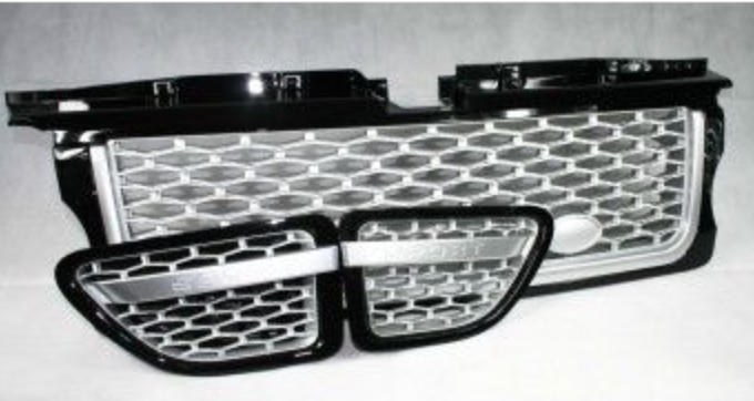 GLOSS BLACK GRILLE WITH SILVER MESH 3 PIECE SET - RANGE ROVER SPORT 2005 - 2009