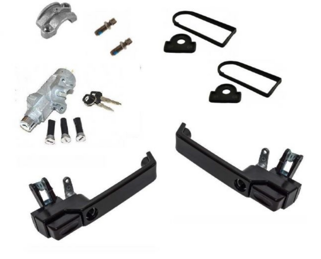 Defender Front Door Handle Kit - In Gloss Black - Fits Defender Push Button Doors - Single Key for all Doors and Ignition