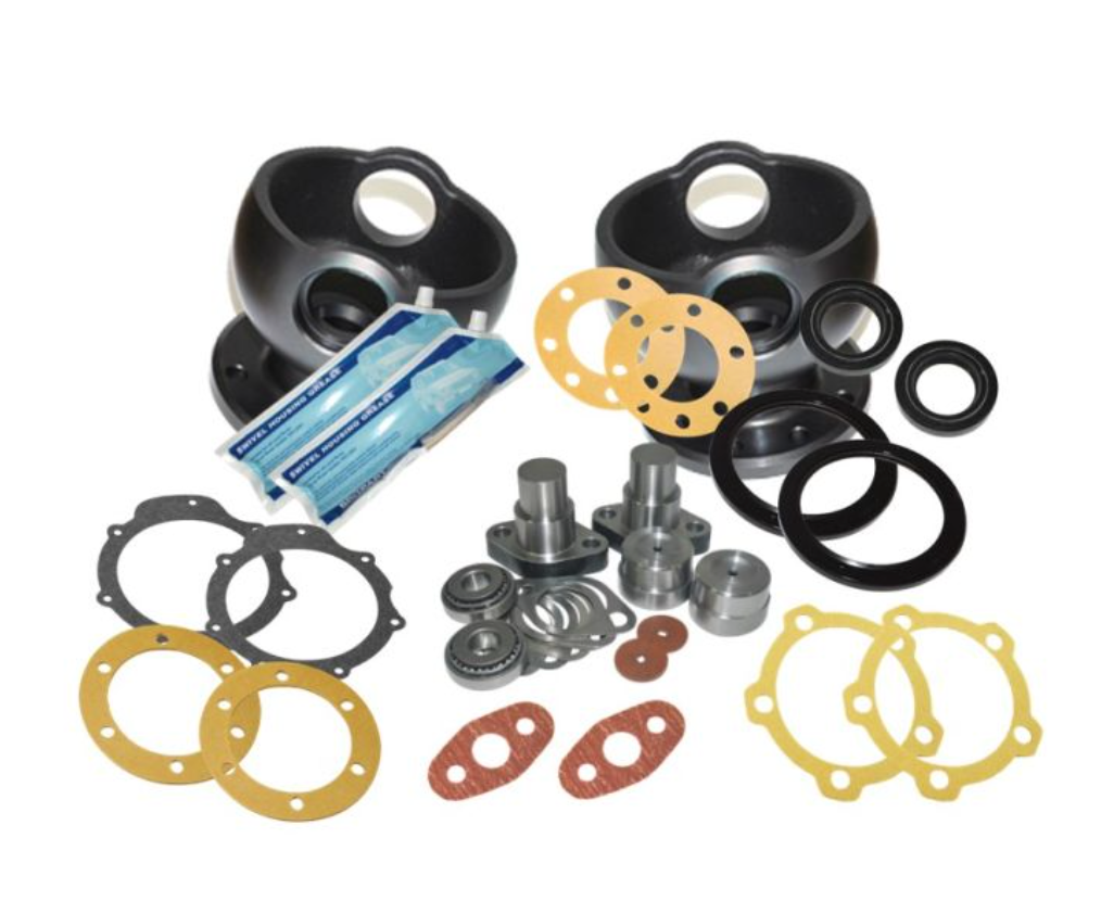 FRONT AXLE SWIVEL REPAIR KIT INCLUDING HOUSINGS, PINS, SEALS, GASKETS AND BEARINGS - LAND ROVER DEFENDER UP TO CHASSIS KA930455 (UP TO 1993)